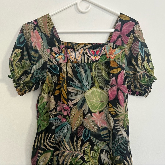 JOHNNY WAS TROPICAL PUFF-SLEEVE TUNIC DRESS IN MULTI - Picture 3 of 5